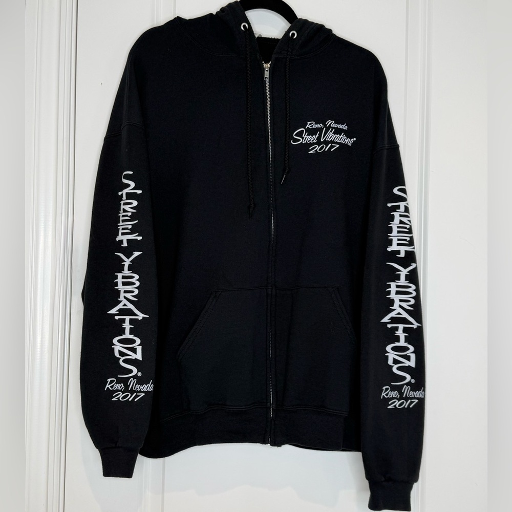 Jerzees NuBlend Black Hoodie Street Vibrations 2017 Motorcycle Rally Size XL